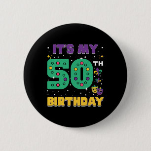 It's My 50th Birthday Mardi Gras 50 Year Old Mask 2 Inch Round Button