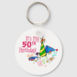 It's My 50th Birthday (Party Hats) Keychain