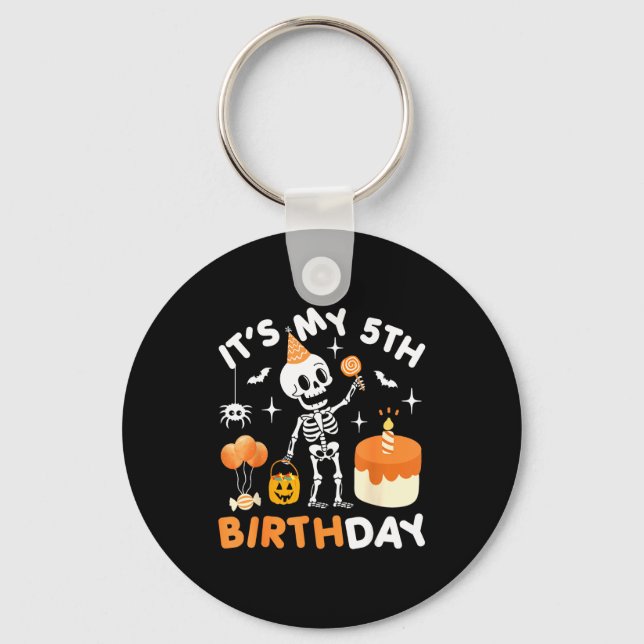 Its My 5th Birthday-funny Halloween Skeleton 5th B Keychain (Front)