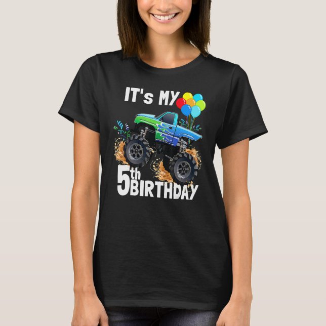 It's My 5th Birthday Monster Truck 5th Birthday Bo T-Shirt (Front)