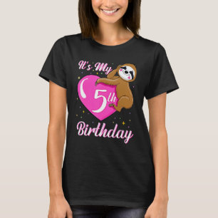 Its My 5th Birthday Pink Smiling Sloth Girl Theme T-Shirt