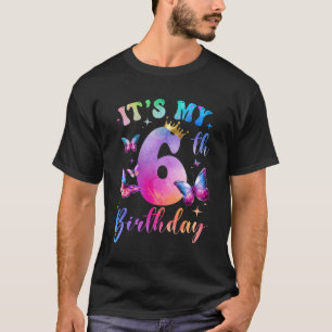 Its My 6th Birthday Girls Butterfly Theme Party 6  T-Shirt