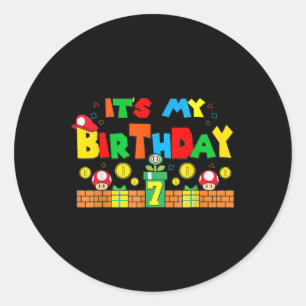 Its My 7th Birthday Game Gaming Dad And Mom Family Classic Round Sticker