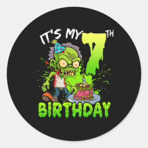 It's My 7th Birthday Zombie Lover 7 Year Old Boys  Classic Round Sticker