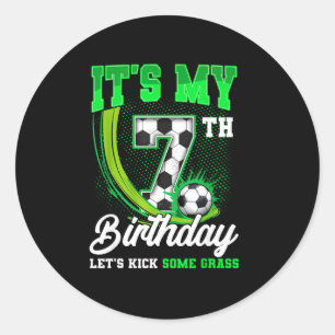 Its My 7th Soccer Birthday Boy Funny 7 Year Old Bd Classic Round Sticker