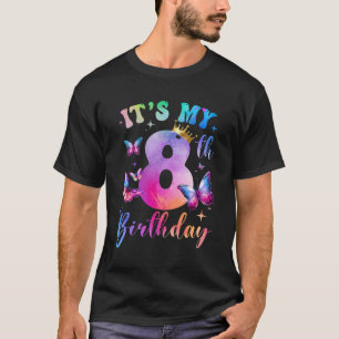 Its My 8th Birthday Girls Butterfly Theme Party 8  T-Shirt