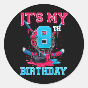 It's My 8th Birthday Hockey 8 Year Old Ice Cream D Classic Round Sticker