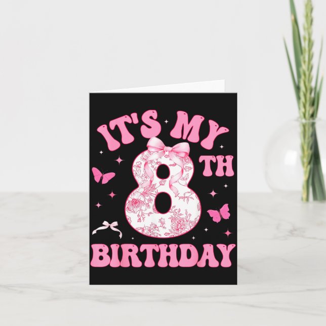 It's My 8th Birthday Nk Coquette Bow 8 Year Old Bi Card (Front)