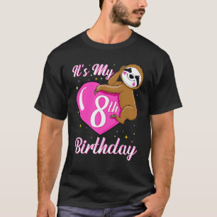 Its My 8th Birthday Pink Smiling Sloth Girl Theme T-Shirt