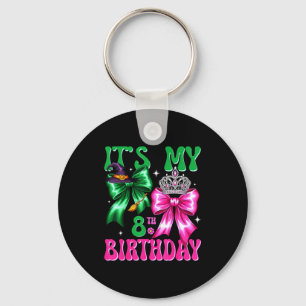It's My 8th Birthday Witch Nk And Green Bow Croche Keychain
