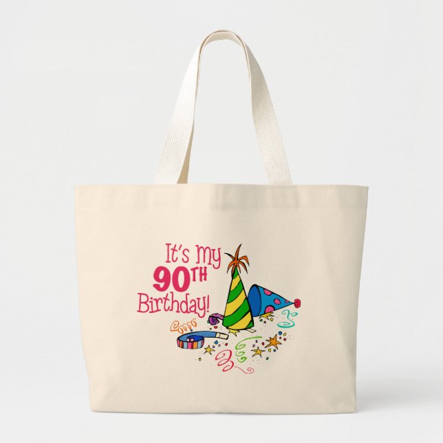 It's My 90th Birthday (Party Hats) Large Tote Bag (Front)