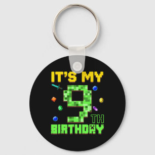 It's My 9th Birthday 9 Year Old Boy Gamer Pixel Nu Keychain