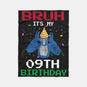 It's My 9th Birthday 9 Years Old Funny Gorilla Vid Fleece Blanket