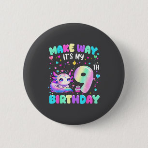 It's My 9th Birthday Girl Cute Axolotl 9 Year Old  2 Inch Round Button