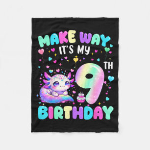 It's My 9th Birthday Girl Cute Axolotl 9 Year Old Fleece Blanket