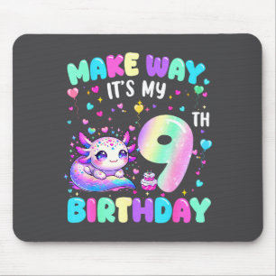It's My 9th Birthday Girl Cute Axolotl 9 Year Old Mouse Pad