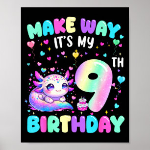 It's My 9th Birthday Girl Cute Axolotl 9 Year Old Poster