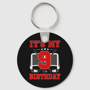 It's My 9th Birthday Girl Ice Hockey Theme 9 Year Keychain