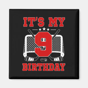 It's My 9th Birthday Girl Ice Hockey Theme 9 Year Magnet