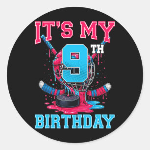It's My 9th Birthday Hockey 9 Year Old Ice Cream D Classic Round Sticker