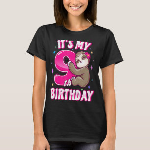 Its My 9th Birthday Nine Pink Sloth Girl Theme Kid T-Shirt