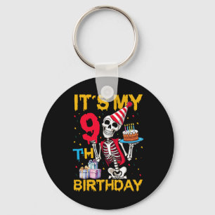 It's My 9th Birthday Party Halloween Skeleton Birt Keychain