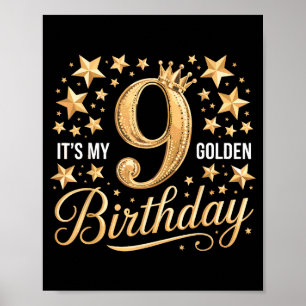 It's My 9th Golden Birthday 9 Year Old Bday Groovy Poster