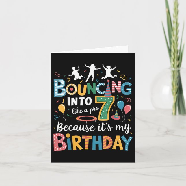 Its My Birthday 7th 7 Years Trampolining Jumping T Card (Front)
