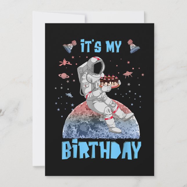 It's My Birthday Astronaut Youth Kids Outer Space  Save The Date (Front)