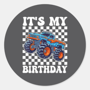 It's My Birthday Boy Monster Truck Bday Party Kids Classic Round Sticker