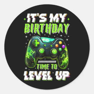 It's My Birthday Boy Time To Level Up Video Game B Classic Round Sticker