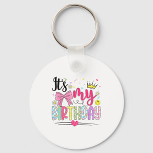 Its My Birthday Coquette Bow Flower Birthday Women Keychain