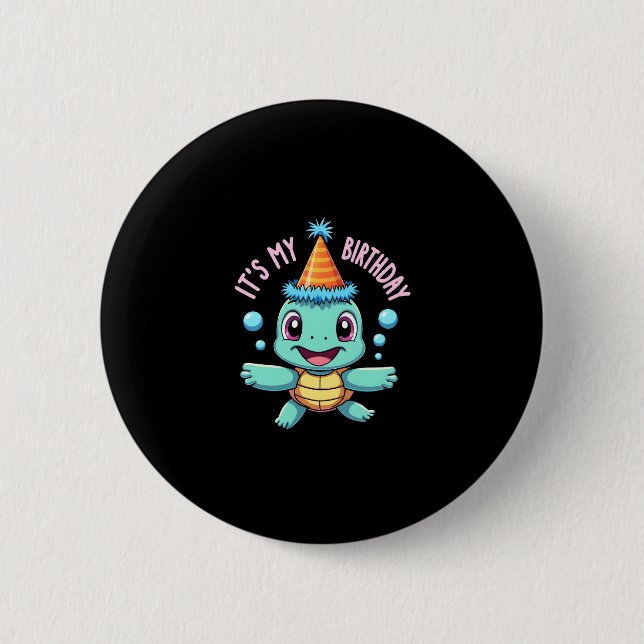 It's My Birthday Cute Sea Turtle Ocean Birthday Pa 2 Inch Round Button (Front)