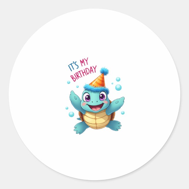 It's My Birthday Cute Sea Turtle Ocean Birthday Pa Classic Round Sticker (Front)