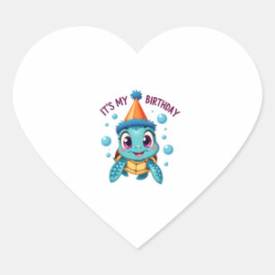 It's My Birthday Cute Sea Turtle Ocean Birthday Pa Heart Sticker