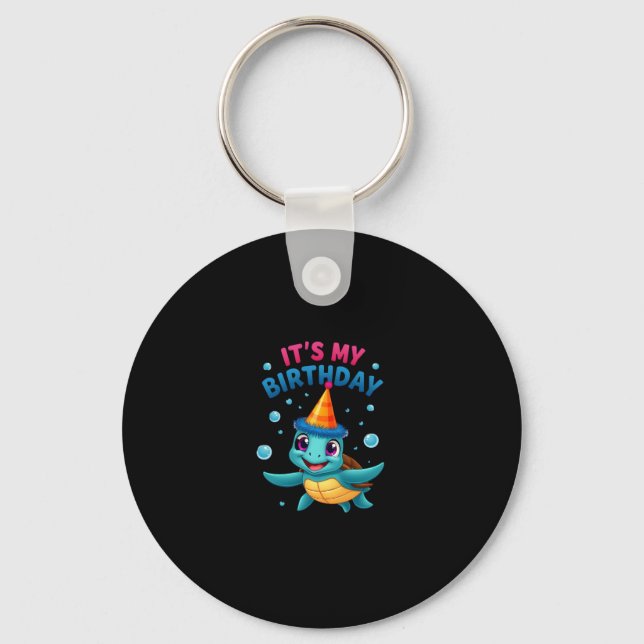 It's My Birthday Cute Sea Turtle Ocean Birthday Pa Keychain (Front)