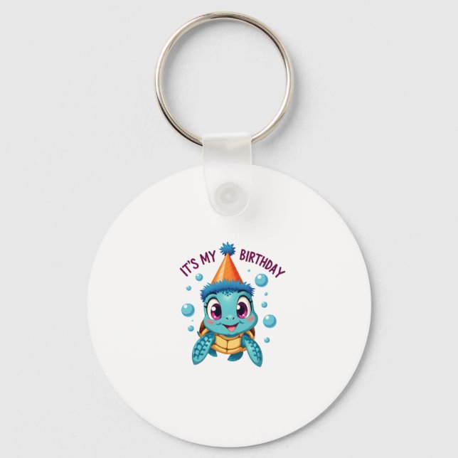 It's My Birthday Cute Sea Turtle Ocean Birthday Pa Keychain (Front)