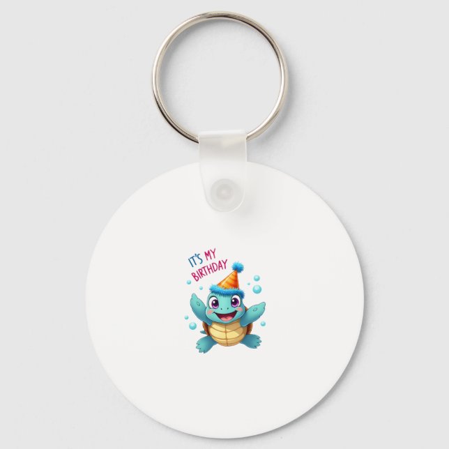 It's My Birthday Cute Sea Turtle Ocean Birthday Pa Keychain (Front)