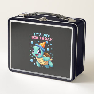 It's My Birthday Cute Sea Turtle Ocean Birthday Pa Metal Lunch Box