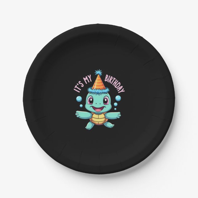 It's My Birthday Cute Sea Turtle Ocean Birthday Pa Paper Plate (Front)