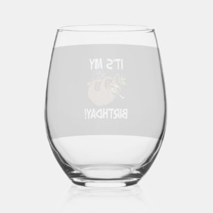 It's My Birthday Cute Sloth Party Outfit T-Shirt Stemless Wine Glass