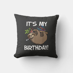 It's My Birthday Cute Sloth Party Outfit T-Shirt Throw Pillow