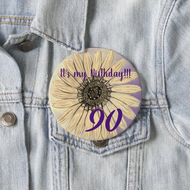 It's my Birthday!! Flower 90th Birthday 4 Inch Round Button (In Situ)
