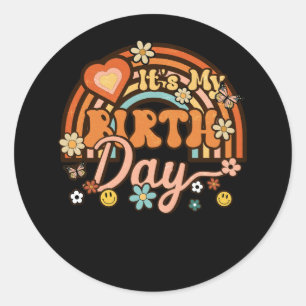 It'S My Birthday Groovy Retro Birthday Rainbow Flo Classic Round Sticker