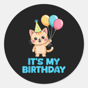Its My Birthday Kawaii Cat Classic Round Sticker