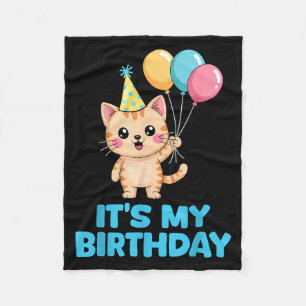 Its My Birthday Kawaii Cat Fleece Blanket