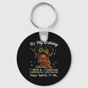 It's My Birthday Libra Queen Camo Bow Afro Black G Keychain