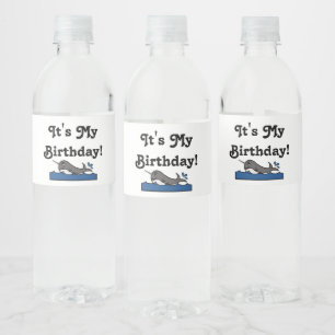 It's My Birthday Narwhal  Water Bottle Label