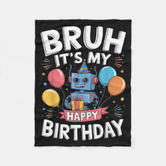 Its My Birthday Party Robot Theme Bday Celebration Fleece Blanket