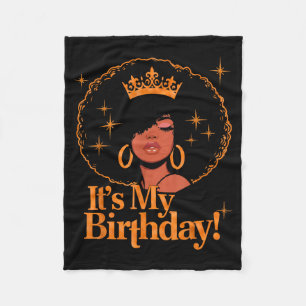 Its My Birthday Queen African American Afro Black  Fleece Blanket